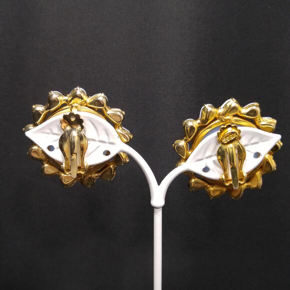 Weiss Light Blue & Gold Marbled Art Glass Earrings, Gold Plated, 1950s Vintage - Picture 9 of 10